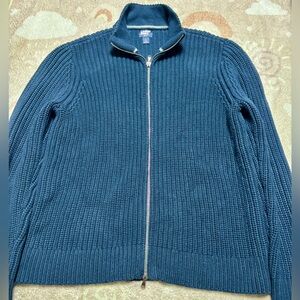 Lands End Blue Knit Drifter sweater 100% cotton Full-zip Men’s size Large